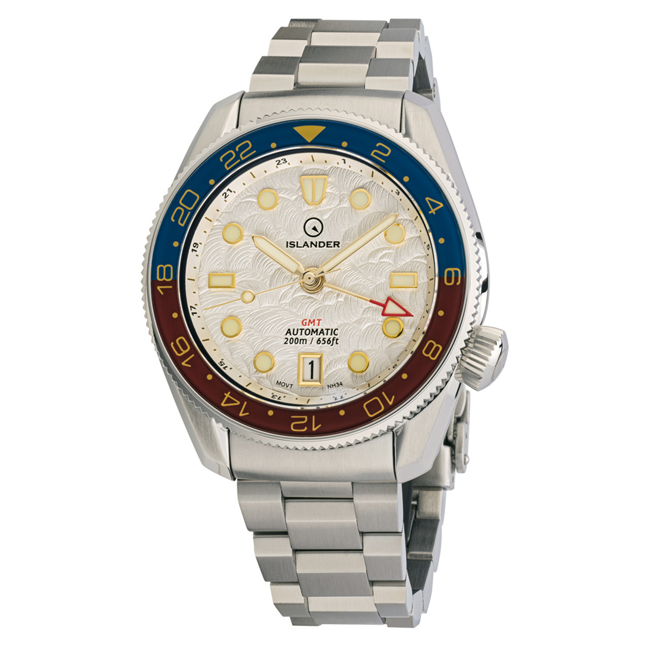 Islander JFK Automatic GMT Watch with White Cloud Dial and Pepsi