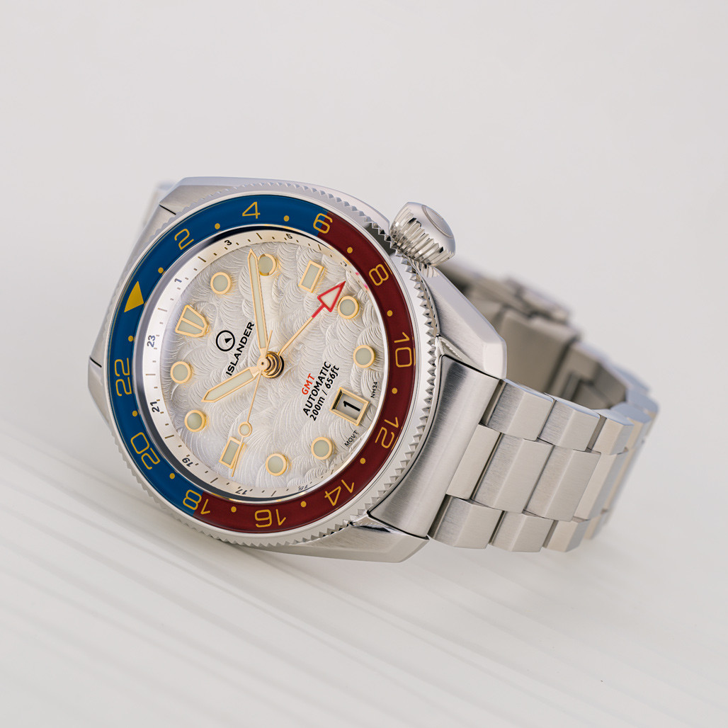 Islander JFK Automatic GMT Watch with White Cloud Dial and Pepsi