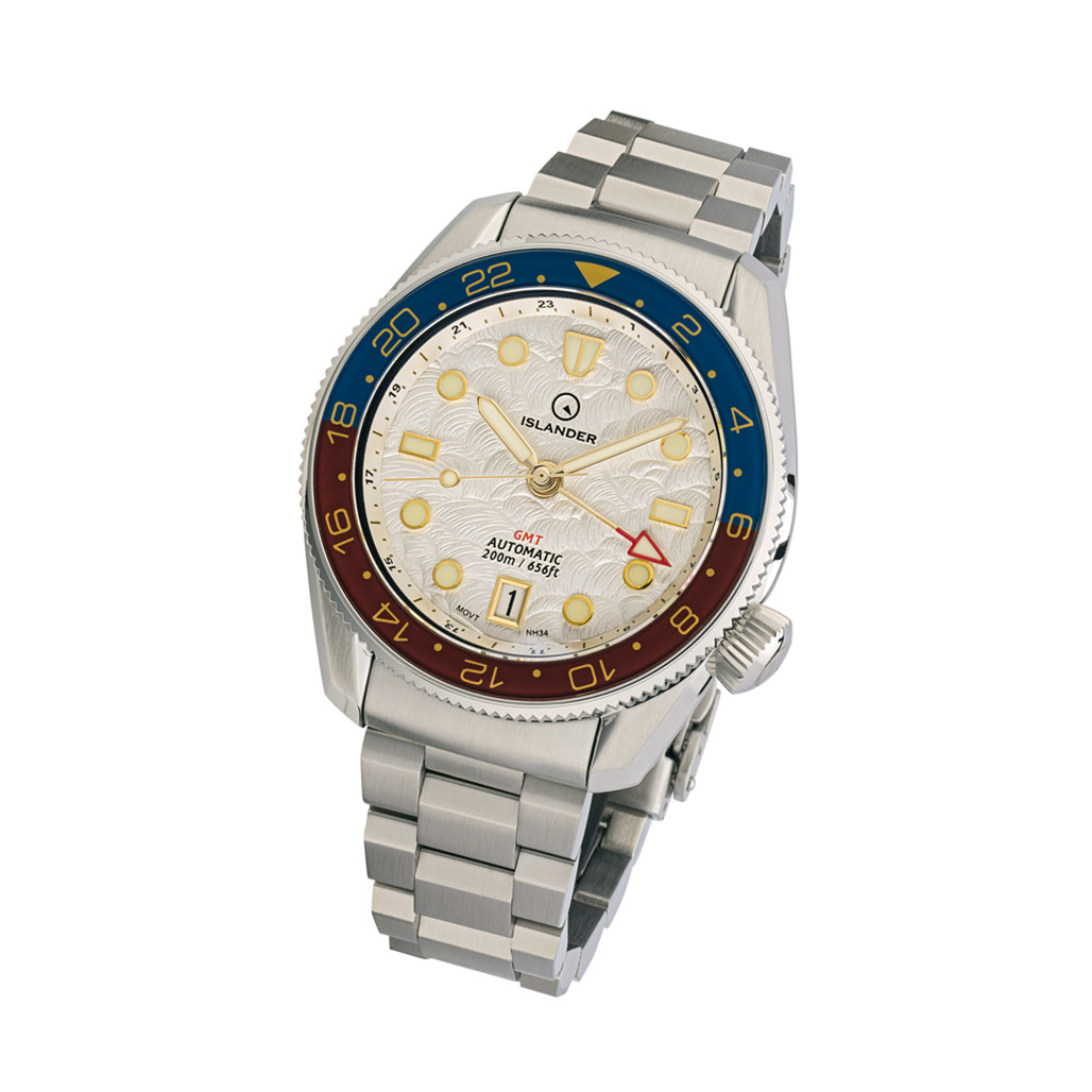 Islander JFK Automatic GMT Watch with White Cloud Dial and Pepsi