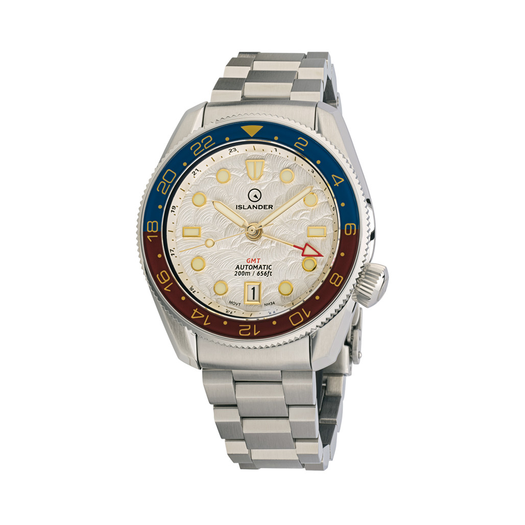 Islander JFK Automatic GMT Watch with White Cloud Dial and Pepsi