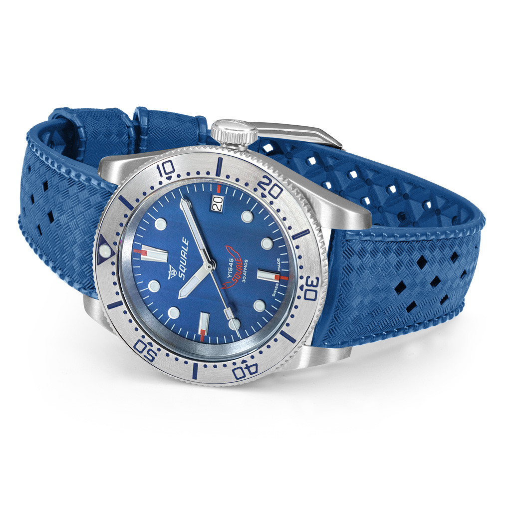 Squale 1545 Blue Dial Dive Watch with Steel Bezel on Rubber Strap