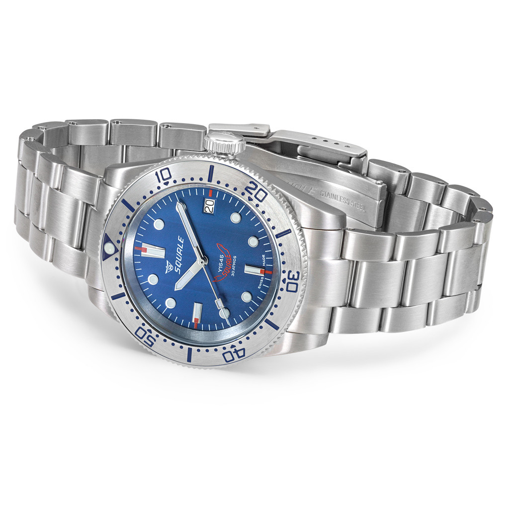 Squale 1545 Blue Dial Dive Watch with Steel Bezel and Bracelet