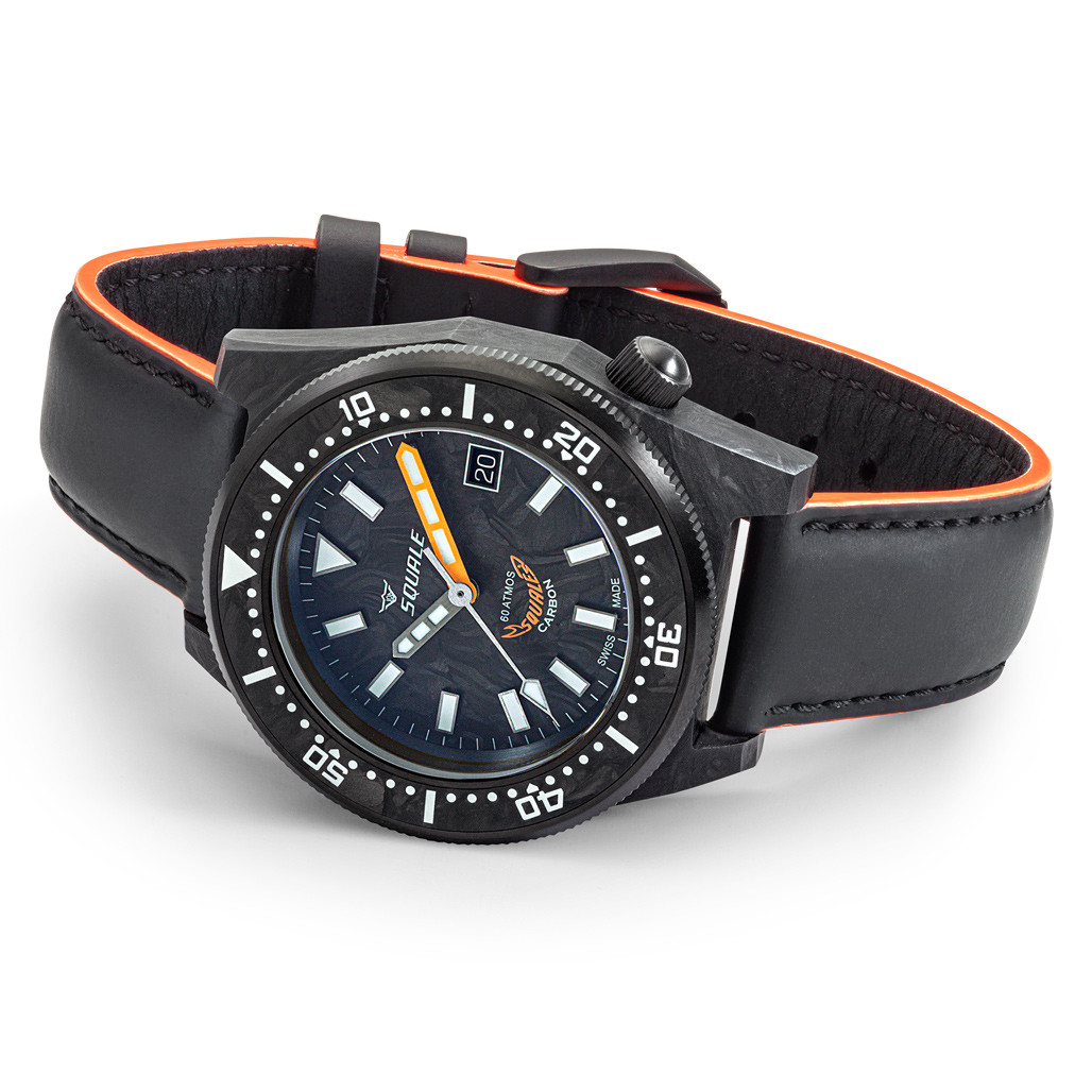 Squale T183 Forged Carbon Dive Watch with Orange Accents