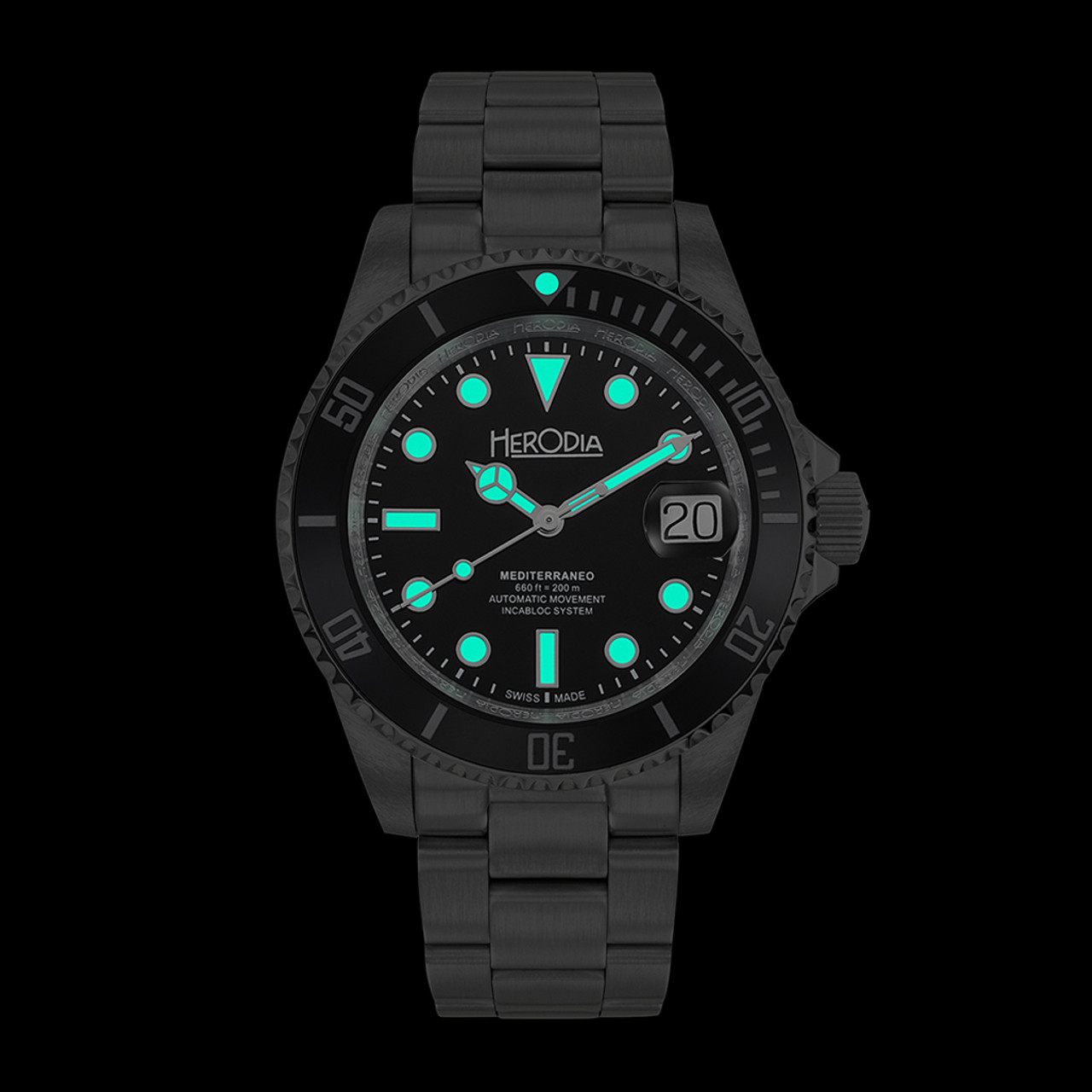 Herodia Mediterraneo Swiss Automatic Dive watch with Black Dial # ...