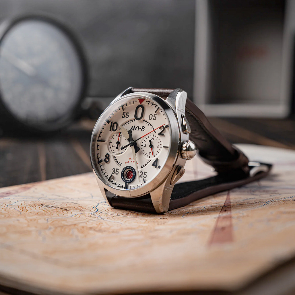AVI-8 Spitfire Lock Chronograph with Aircraft White Dial #AV-4089-05