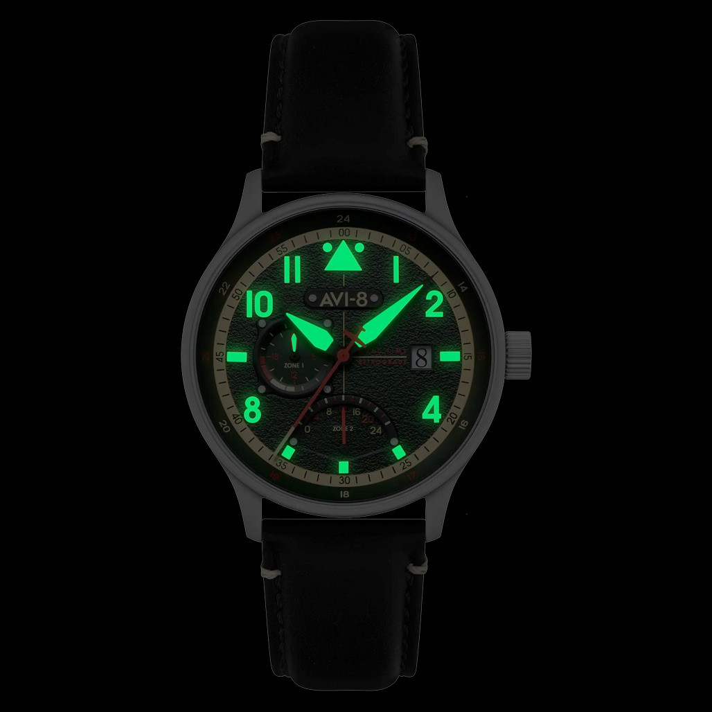 AVI-8 McKellar Dual Time Watch with Green Dial #AV-4101-0A
