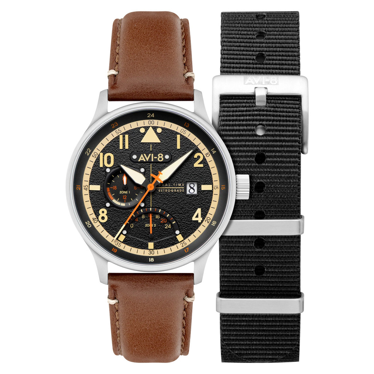 AVI 8 McKellar Dual Time Watch with Black Dial AV 4101 0B