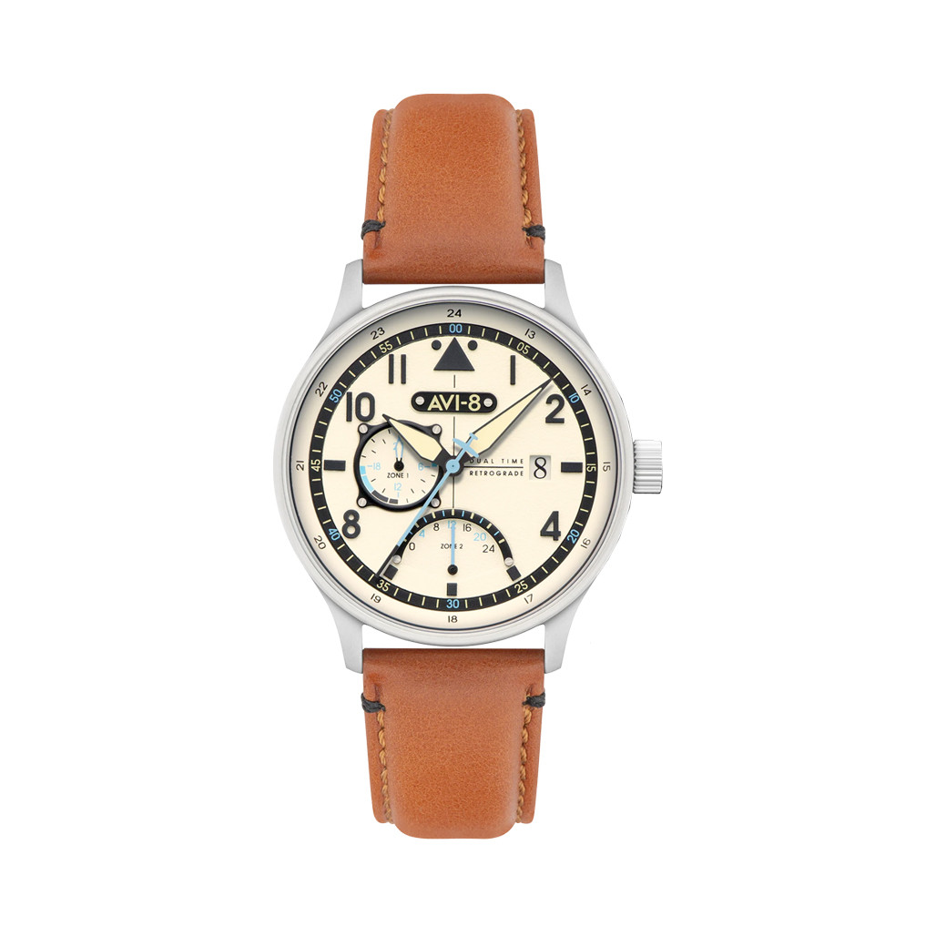 AVI-8 McKellar Dual Time Watch with Ivory Dial #AV-4101-0C