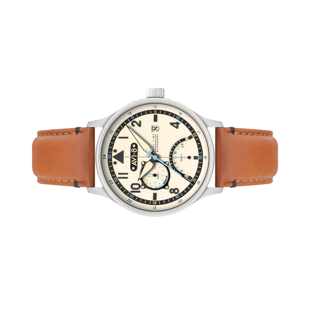 AVI-8 McKellar Dual Time Watch with Ivory Dial #AV-4101-0C