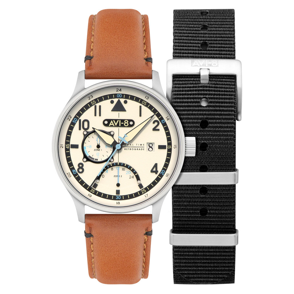 AVI-8 McKellar Dual Time Watch with Ivory Dial #AV-4101-0C