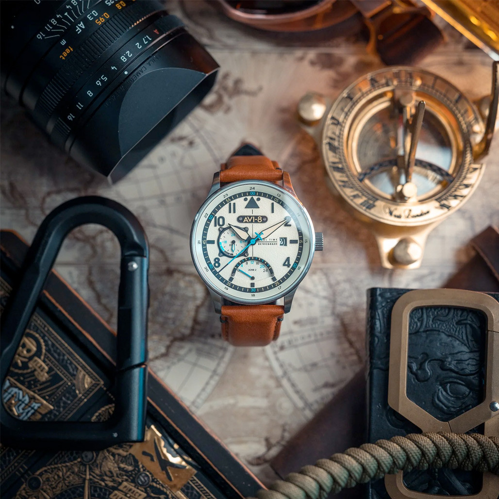 AVI-8 McKellar Dual Time Watch with Ivory Dial #AV-4101-0C