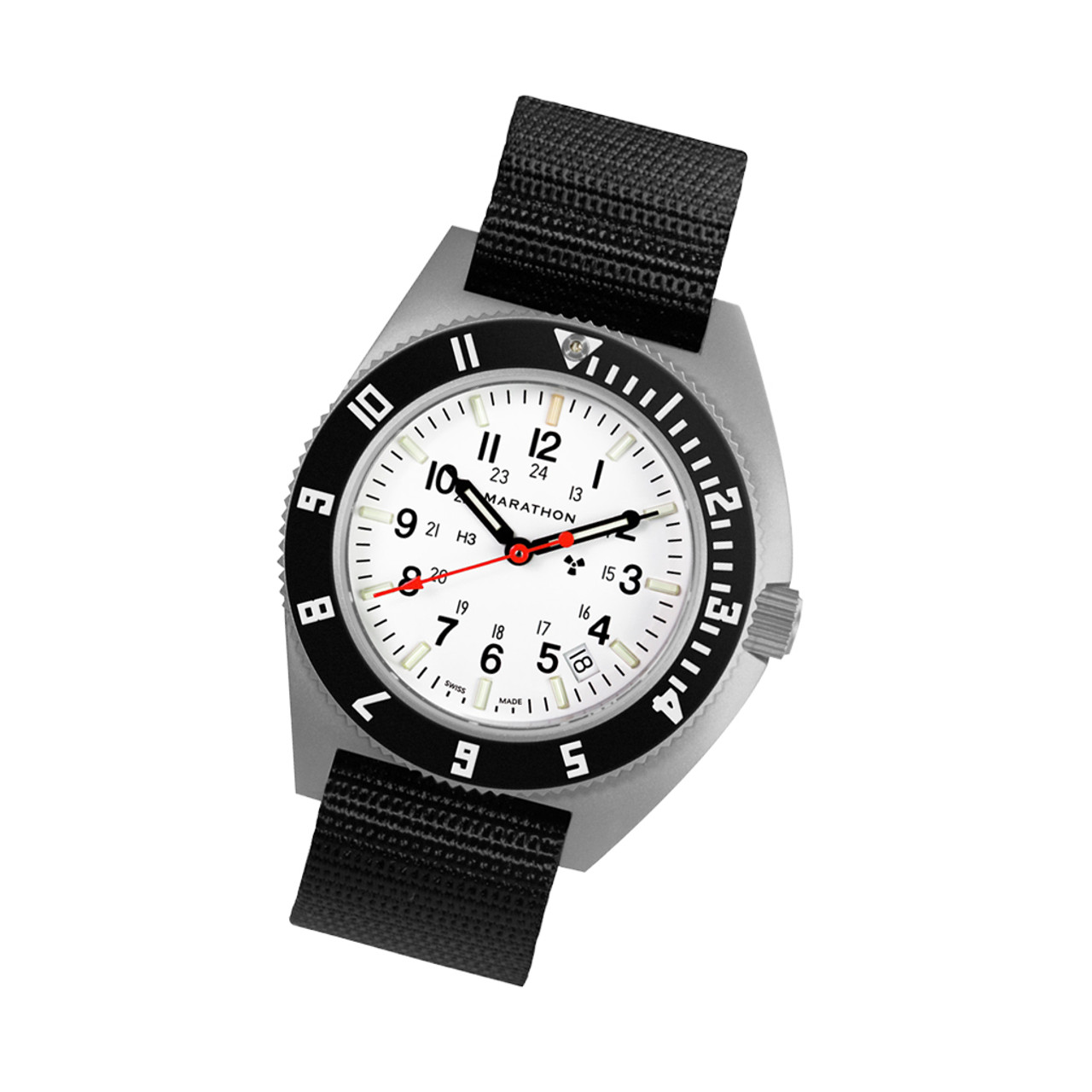 Marathon Swiss 41mm Arctic Steel Navigator with Tritium Tubes on Ballistic  Strap #WW194013SS-0501