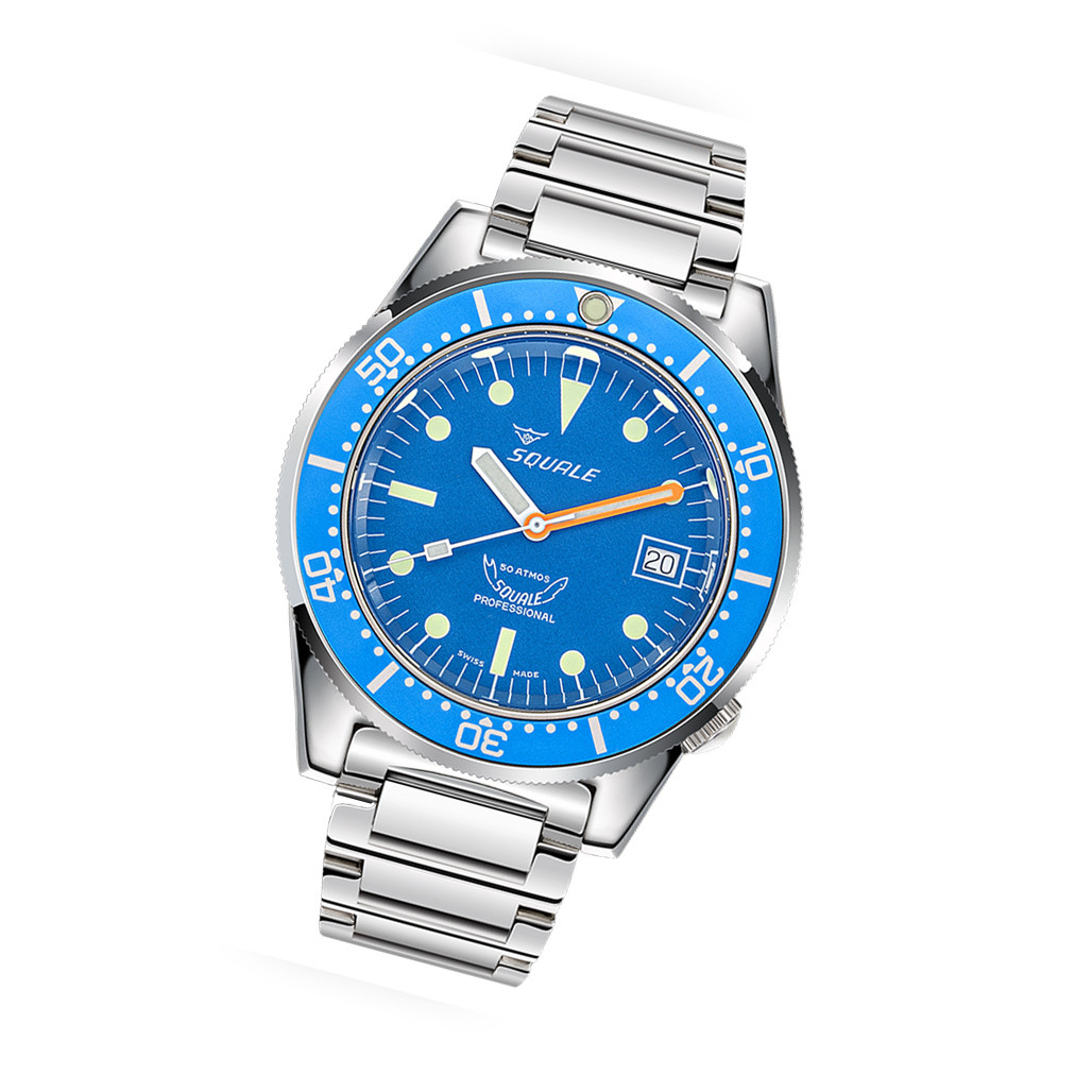 Squale 50 Atmos Swiss Automatic Polished Dive Watch with Blue Dial