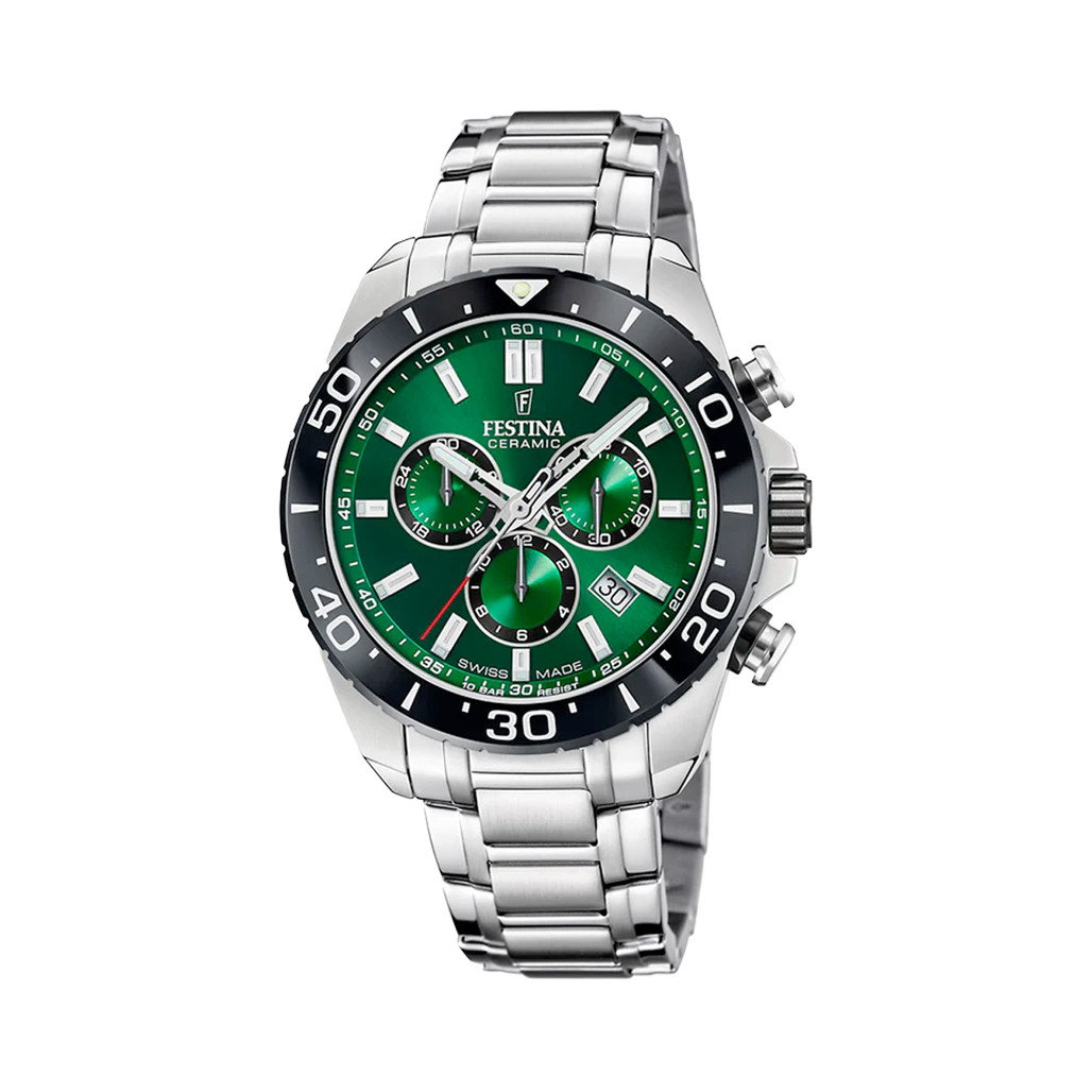 Festina Swiss Made Chronograph with Ceramic Bezel and Green Dial