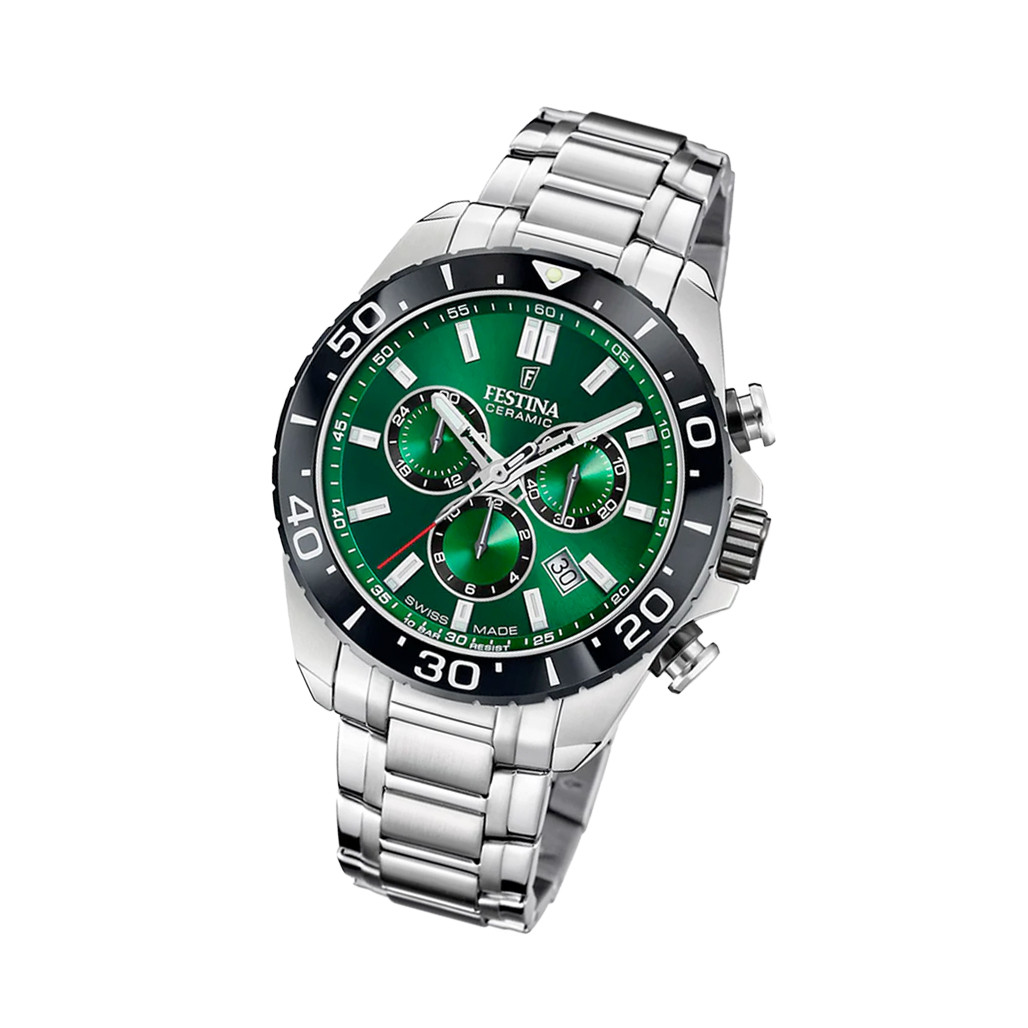 Festina Swiss Made Chronograph with Ceramic Bezel and Green Dial