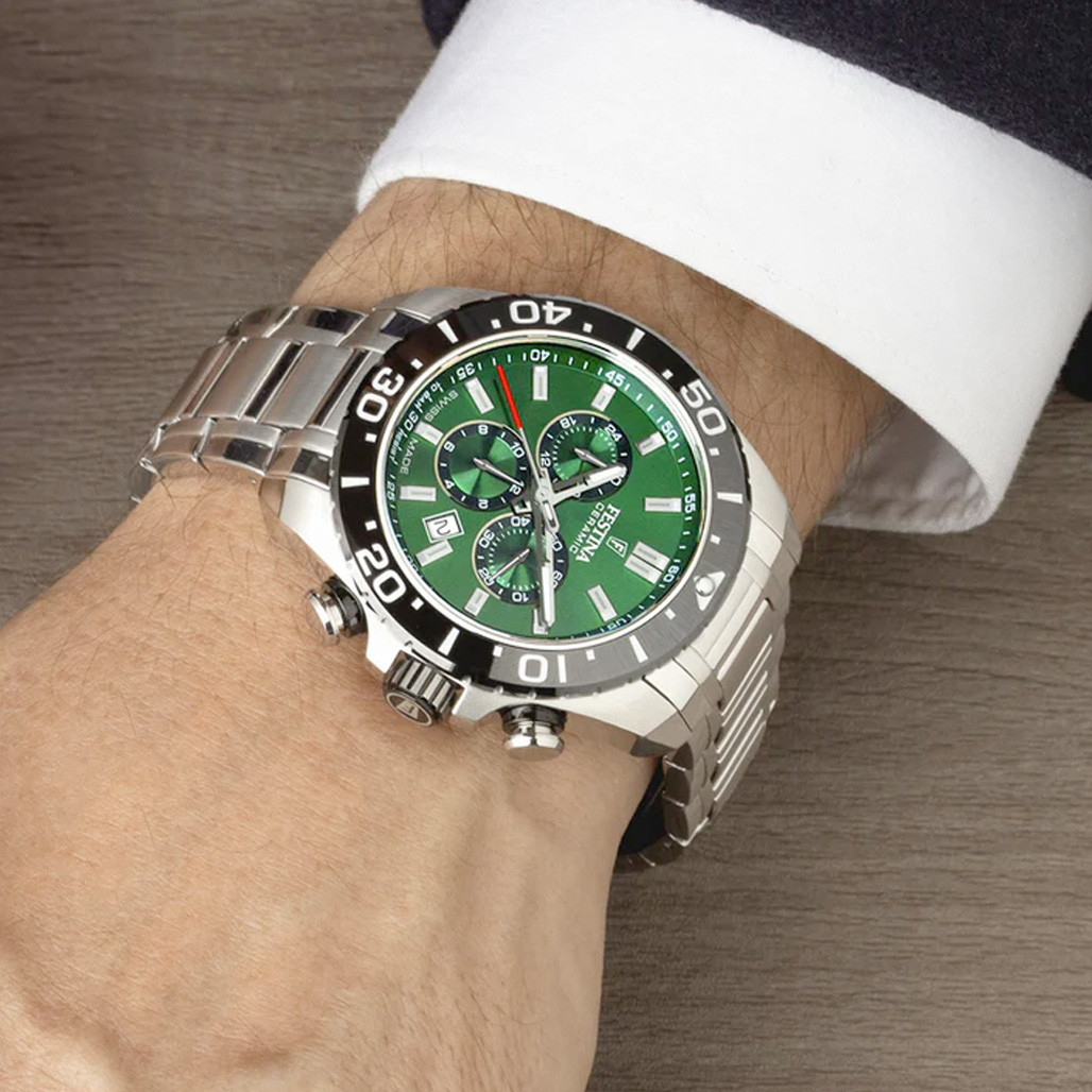 Festina Swiss Made Chronograph with Ceramic Bezel and Green Dial