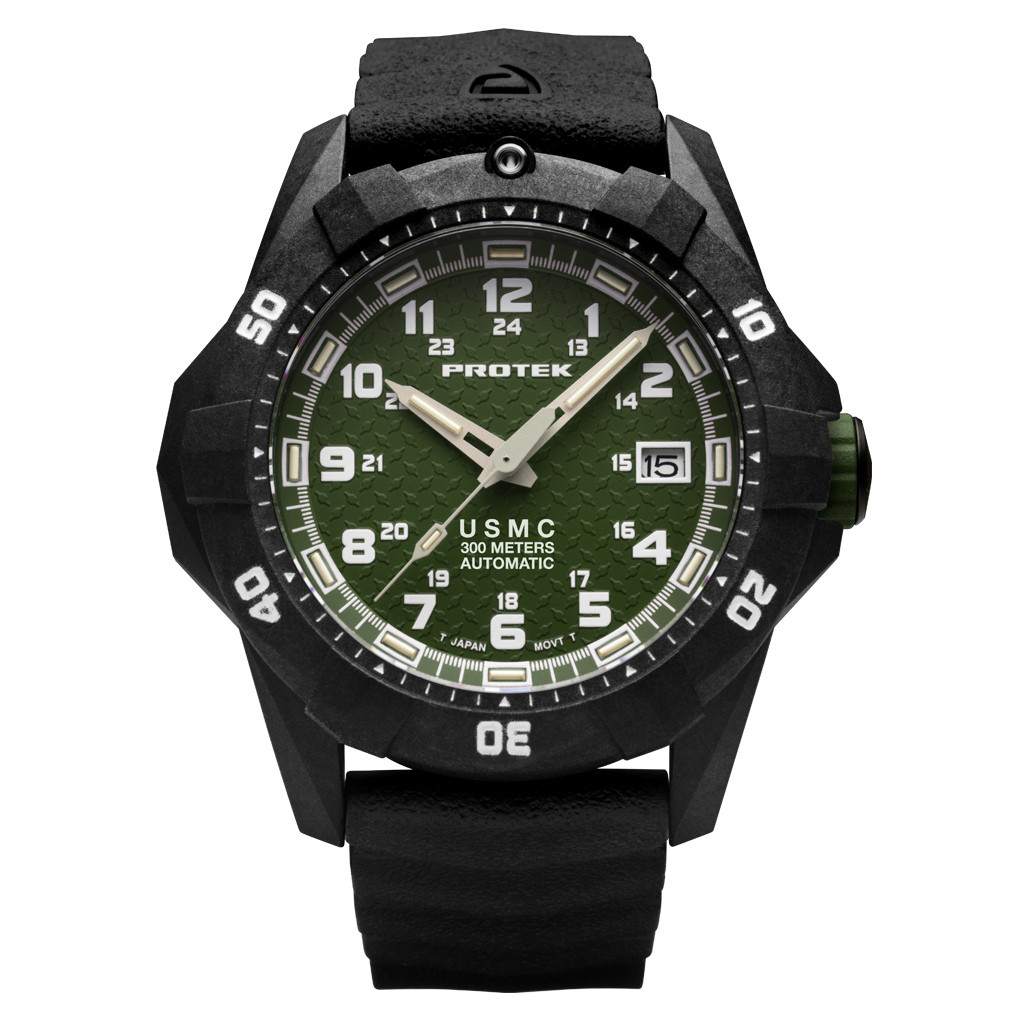 cft. docking military JK/mossgreen×black Protek USMC Automatic Tritium Dive Watch with Green Dial #PT1215