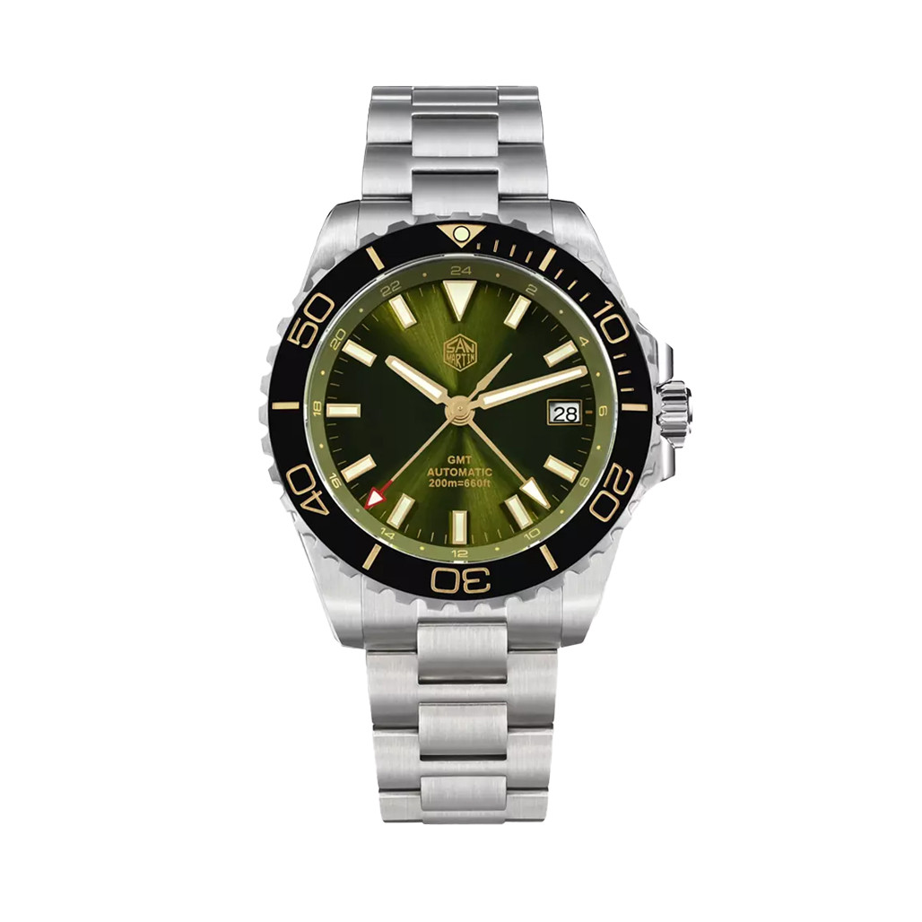 San Martin 39mm Automatic GMT Dive Watch with Green Dial #SN0136-A