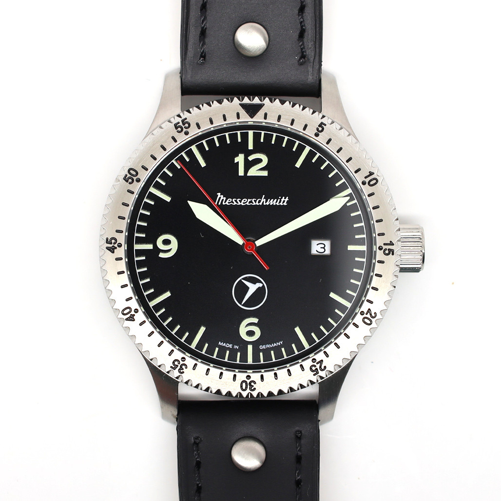 メジャー Messerschmitt 43mm Swiss Quartz Aviator Watch with Rotating Bezel