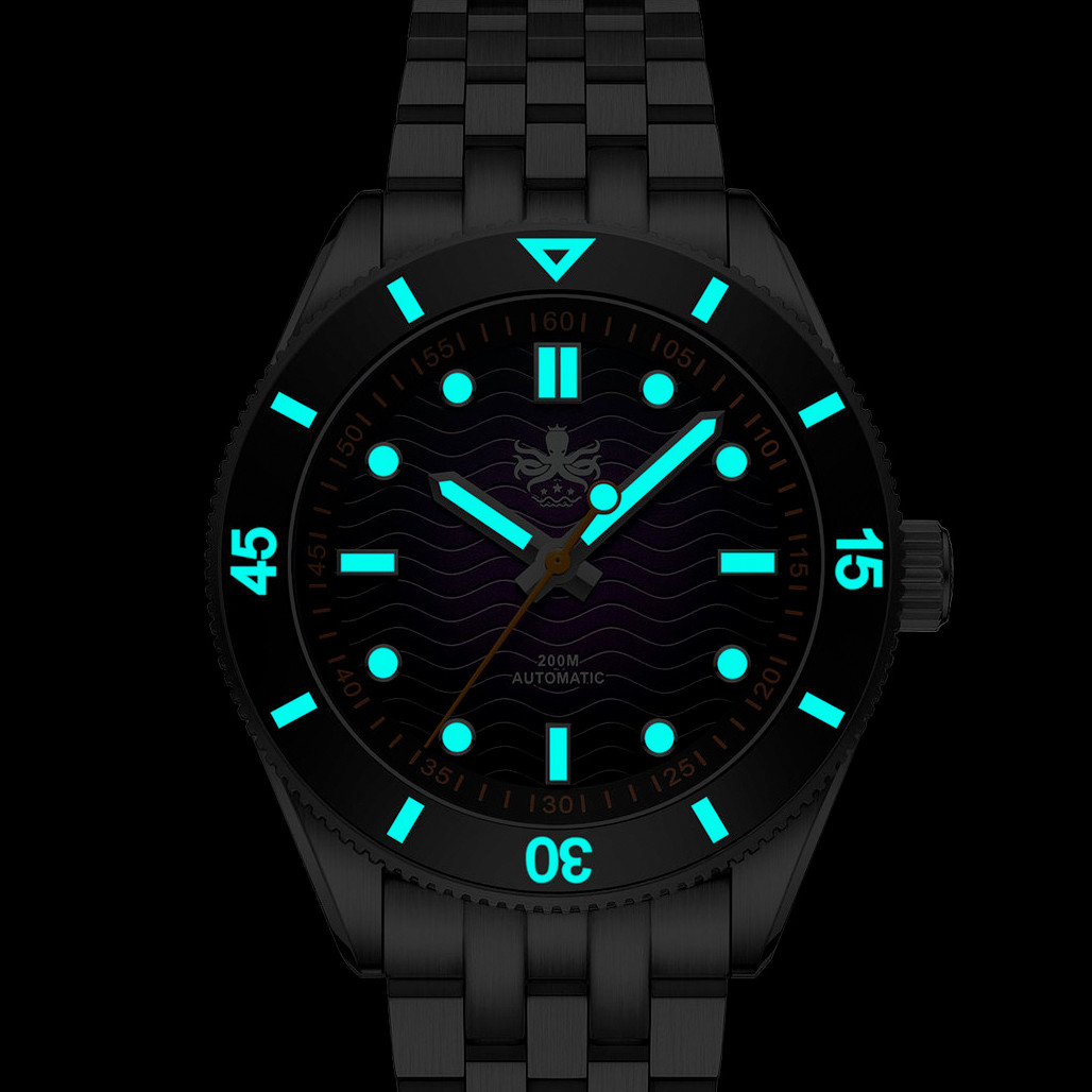PHOIBOS Wave Master Automatic Dive Watch Black No Date #PY053CN