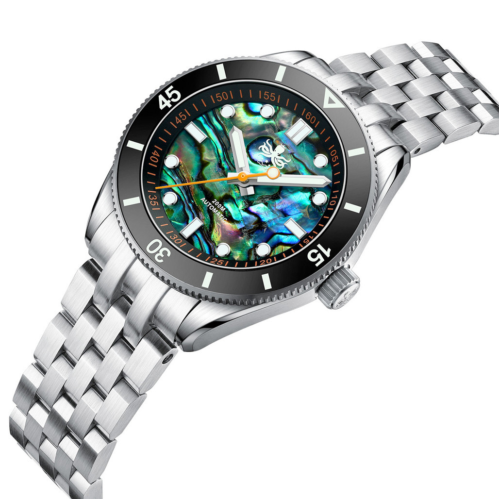 PHOIBOS Wave Master Automatic Dive Watch Abalone Shell No Date