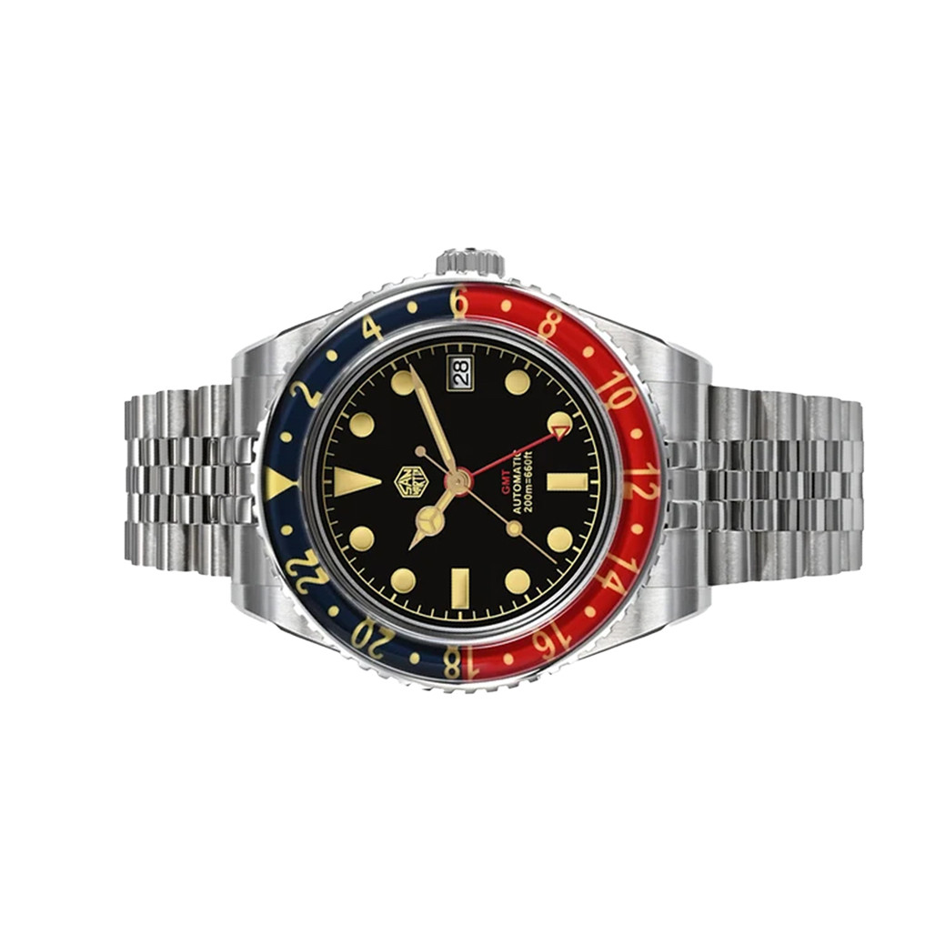 San Martin Automatic GMT Watch with Black Vintage Dial #SN005-B
