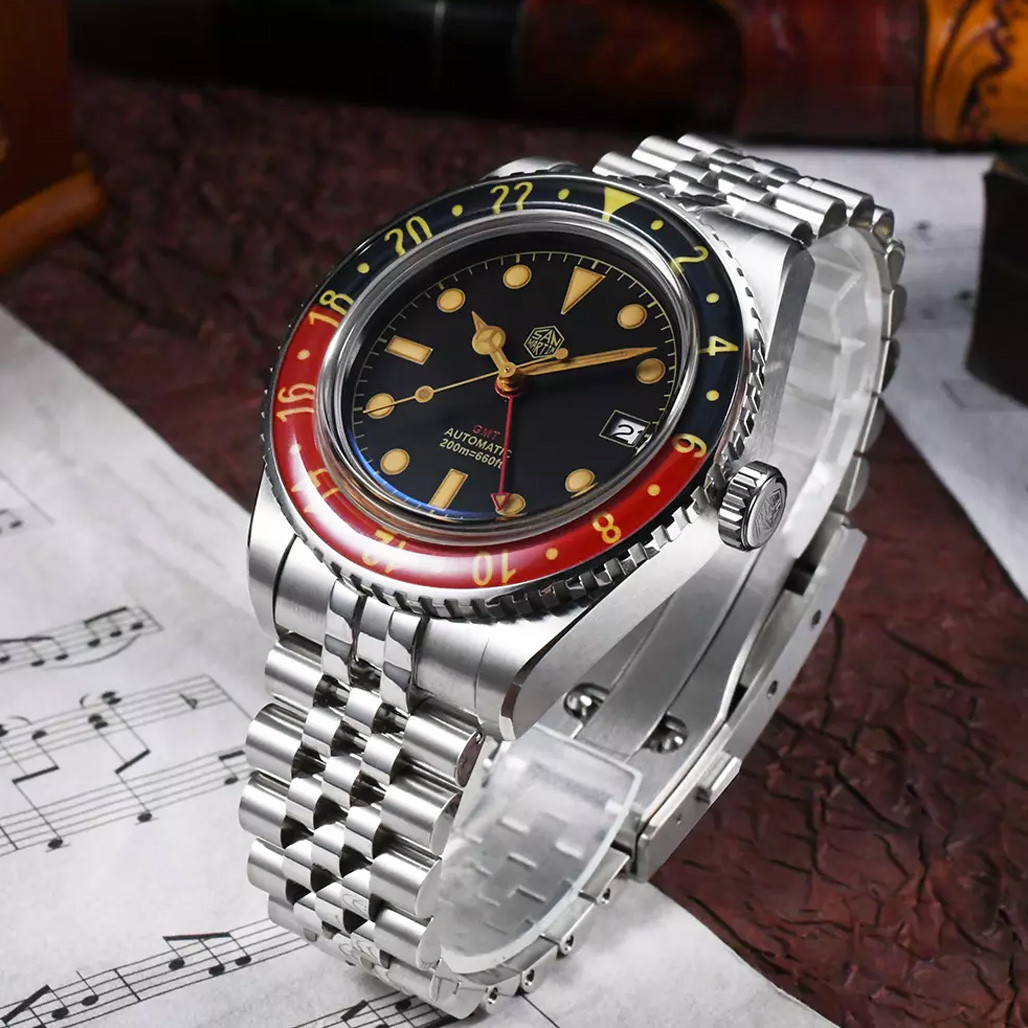 San Martin Automatic GMT Watch with Black Vintage Dial #SN005-B