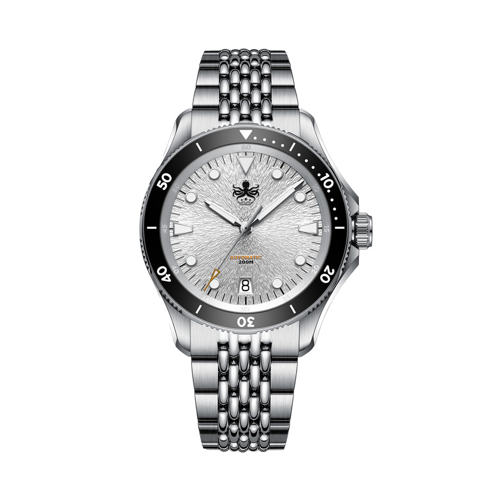 PHOIBOS Delphinus Automatic Dive Watch with Silver White Sunray
