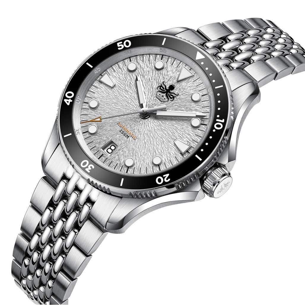 PHOIBOS Delphinus Automatic Dive Watch with Silver White Sunray