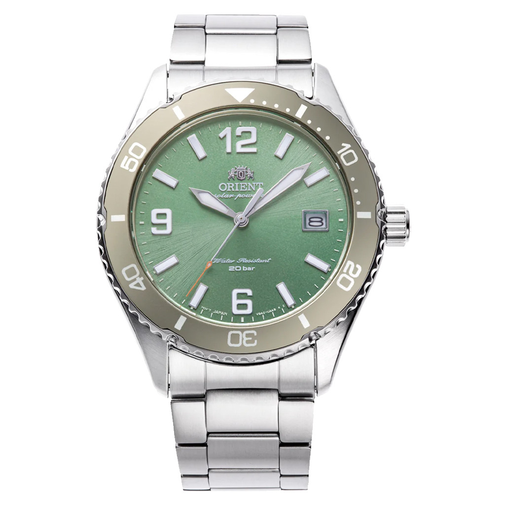 Orient Solar Quartz Diver Watch with Green Sunburst Dial #RA