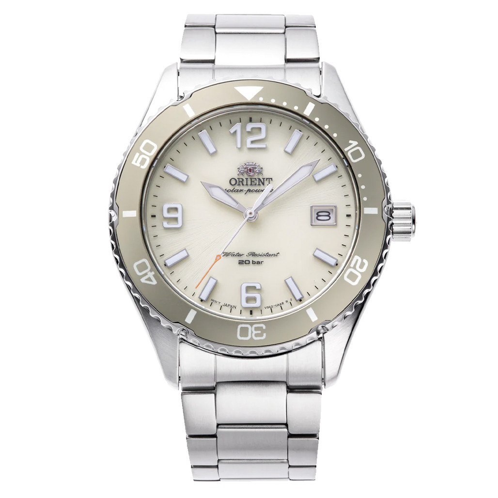 Orient Solar Quartz Diver Watch with Ivory Sunburst Dial #RA