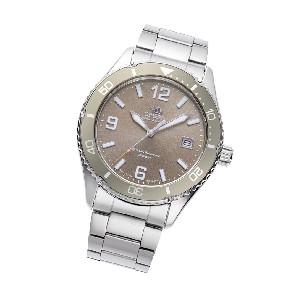 Orient Solar Quartz Diver Watch with Brown Sunburst Dial #RA