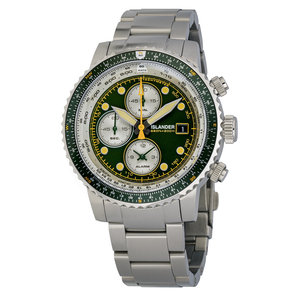Islander Calverton Flight Chronograph Alarm Watch with Green Dial