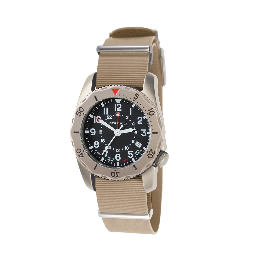 Bertucci A-2TR Field Pro GMT Black Dial with Khaki Rubber Strap #12132