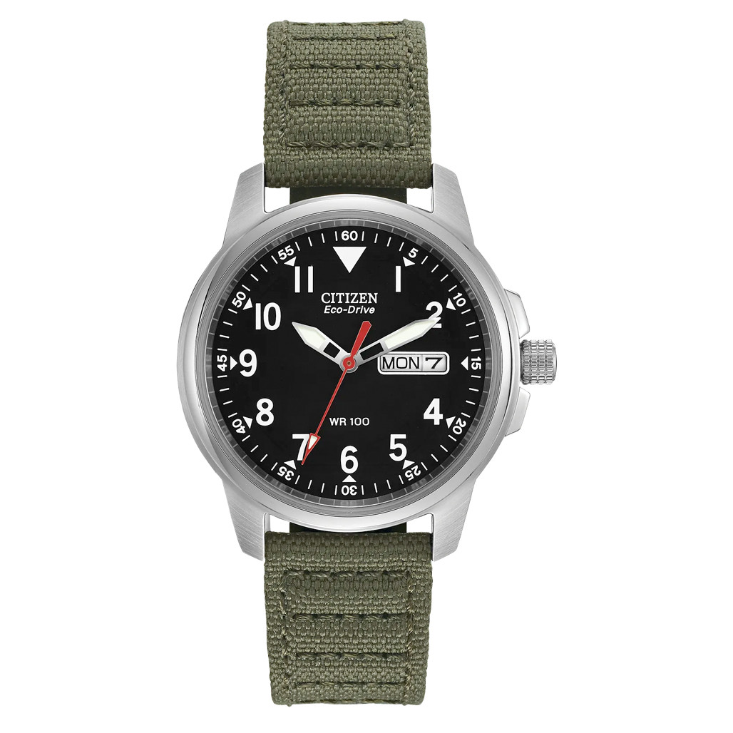 Citizen Eco-Drive Garrison Watch with Black Dial and Green Strap