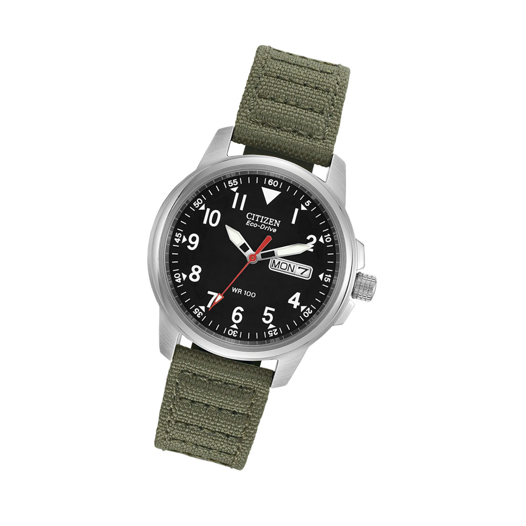 Citizen Eco-Drive Garrison Watch with Black Dial and Green Strap