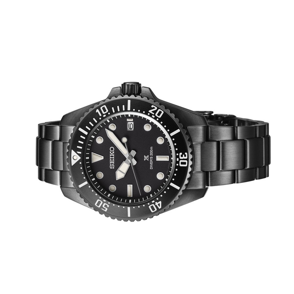 Seiko 41mm Prospex Black IP Solar Dive Watch #SNE599