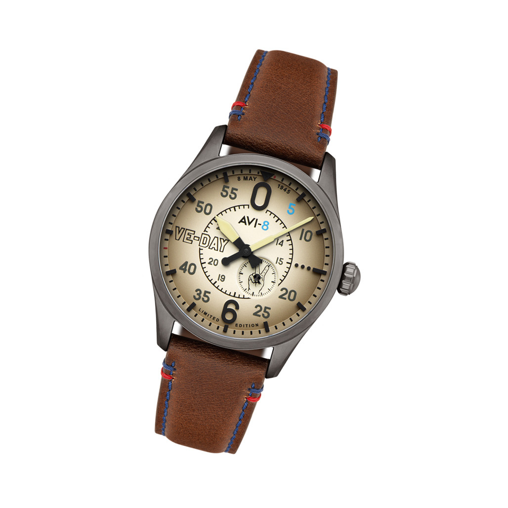 AVI-8 Spitfire Type 300 VE-Day 80th LE Valour Canvas Watch #AV-4073-02