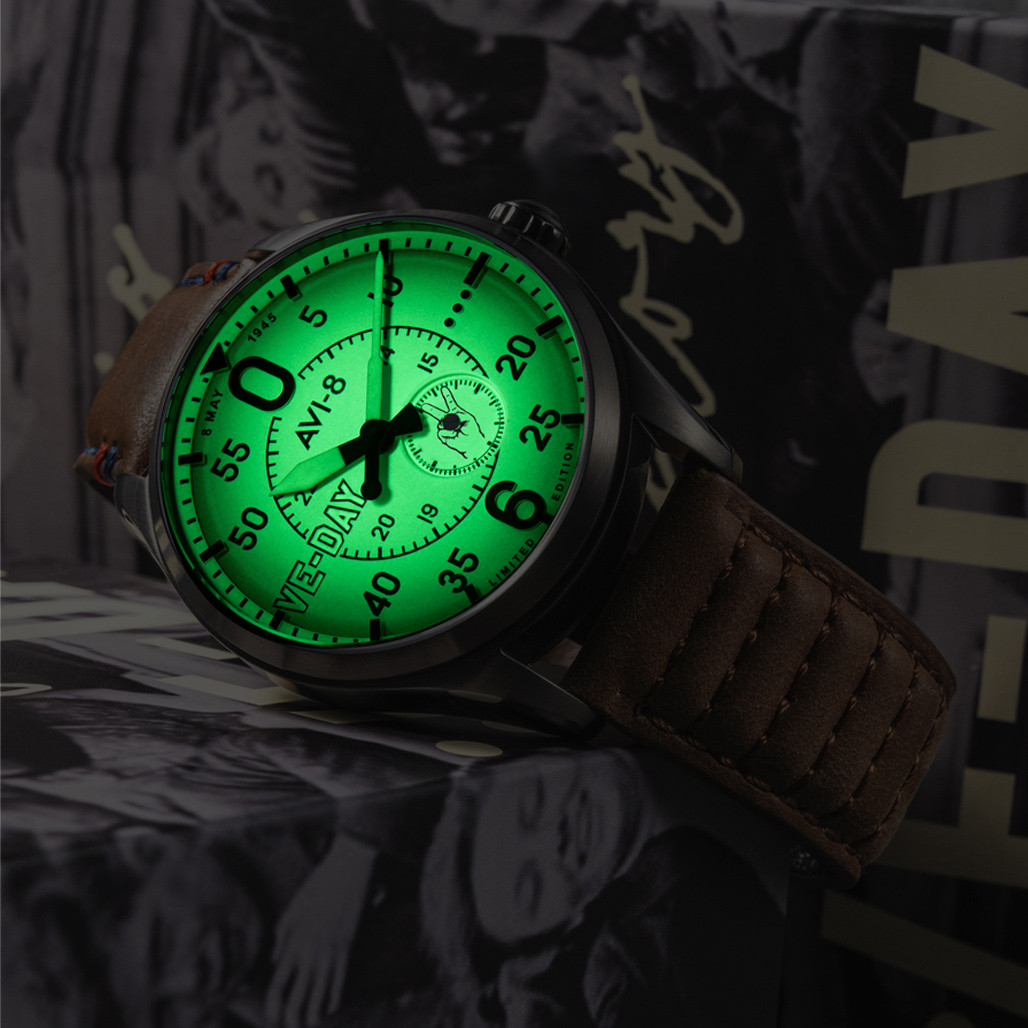 AVI-8 Spitfire Type 300 VE-Day 80th LE Valour Canvas Watch #AV-4073-02