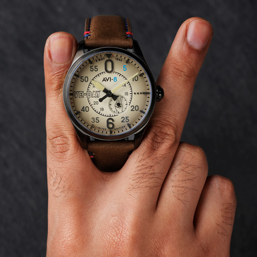 AVI-8 Spitfire Type 300 VE-Day 80th LE Valour Canvas Watch #AV-4073-02