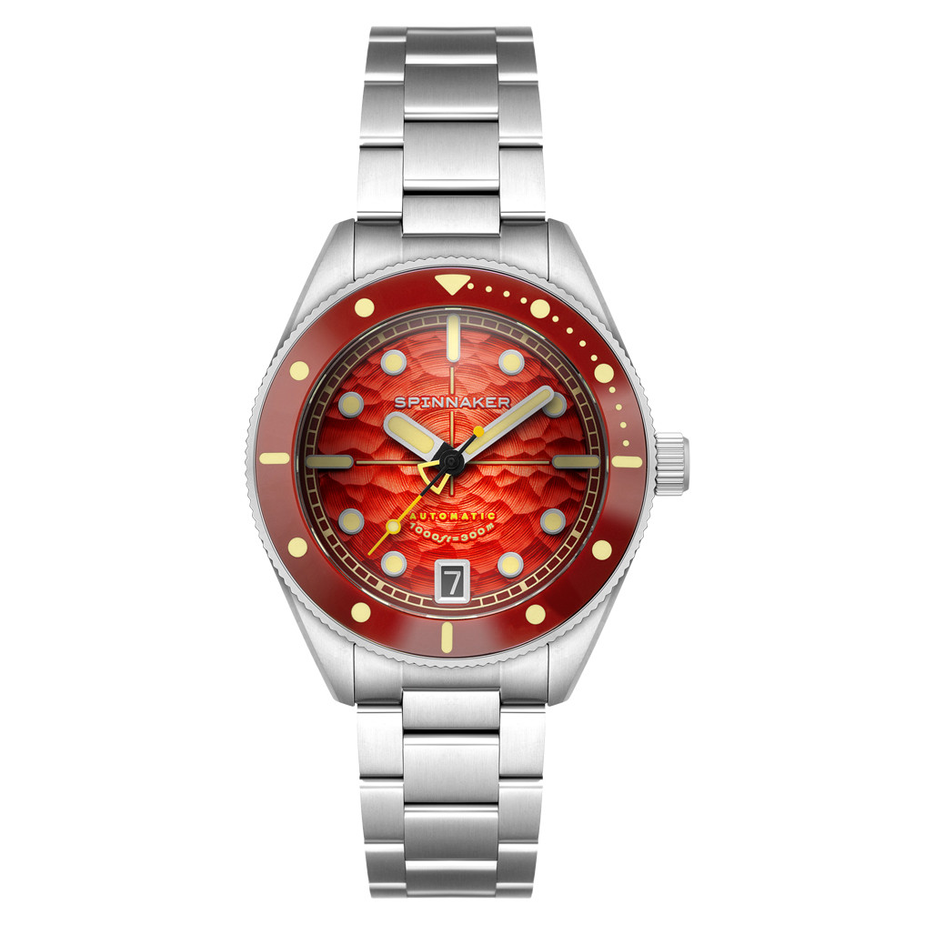 Spinnaker Challenger Automatic 300 Meter Fiery Red Dive Watch #SP