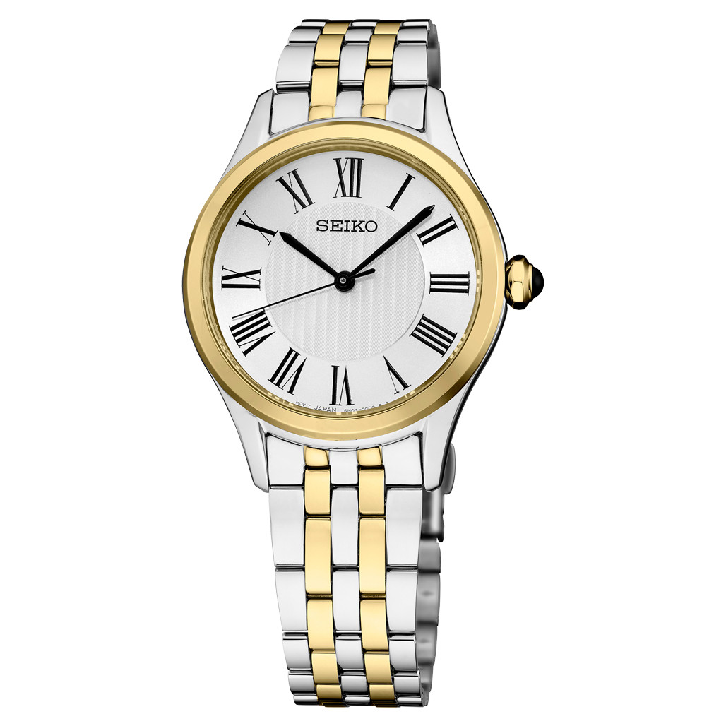 Seiko Essentials Lady's Roman Numeral Two-Tone Watch with Silver
