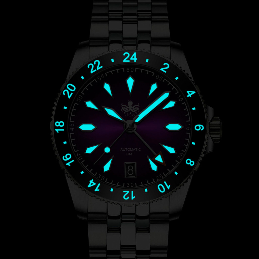 Phoibos Voyager GMT Automatic Watch with Green Aventurine Dial #PY058A