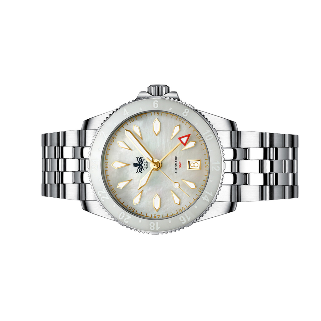 Phoibos Voyager GMT Automatic Watch with White MOP Dial #PY058E