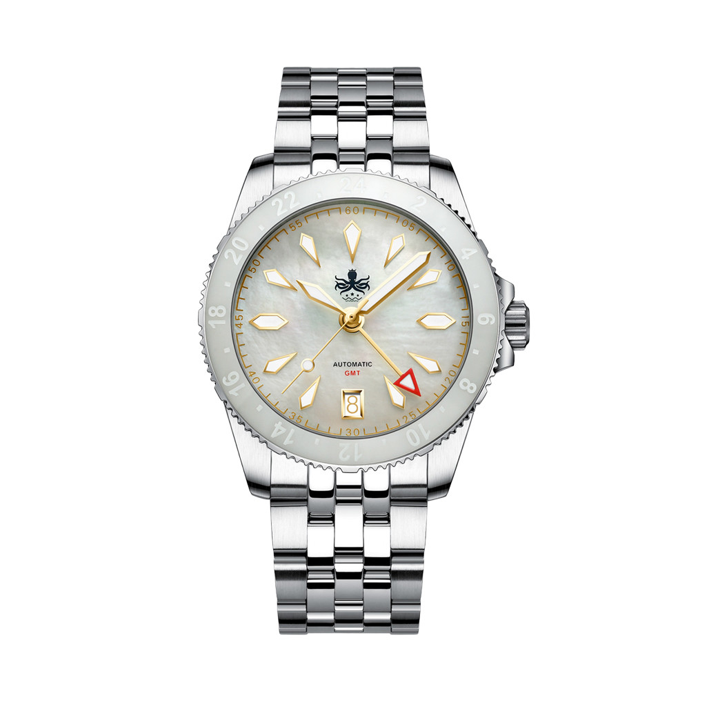 ホウボウ 約30cm Phoibos Voyager GMT Automatic Watch with White MOP Dial #PY058E
