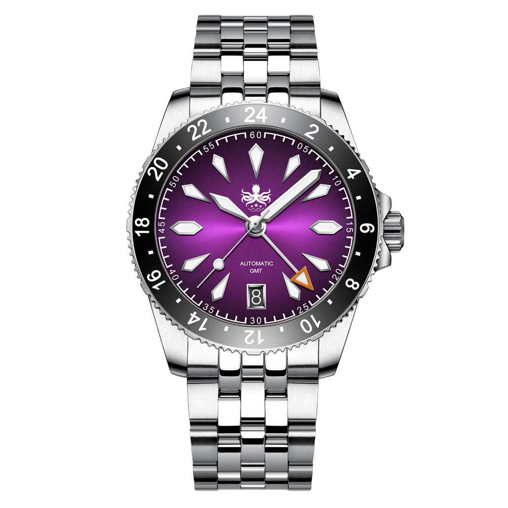 PHOIBOS Voyager GMT 100M Automatic Diver Watch PY058E Royal Purple