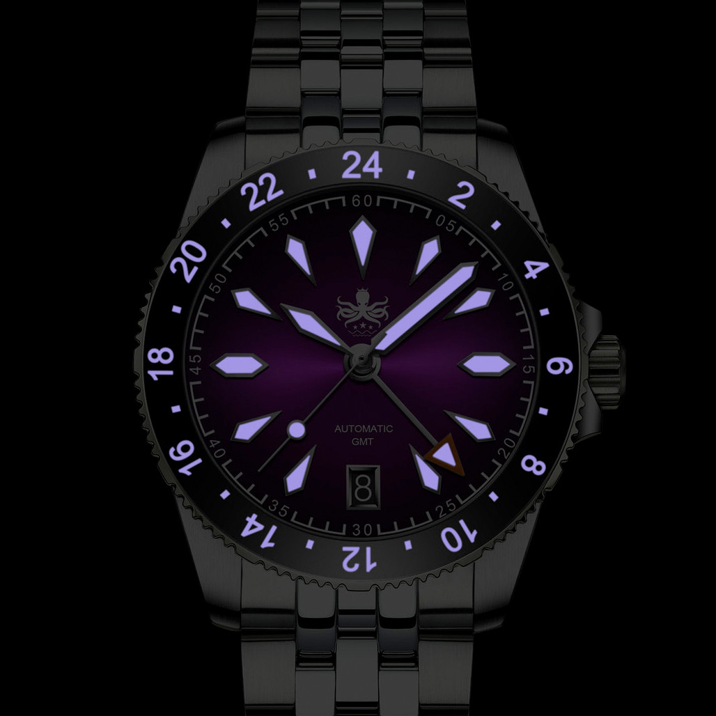 PHOIBOS Voyager GMT 100M Automatic Diver Watch PY058E Royal Purple
