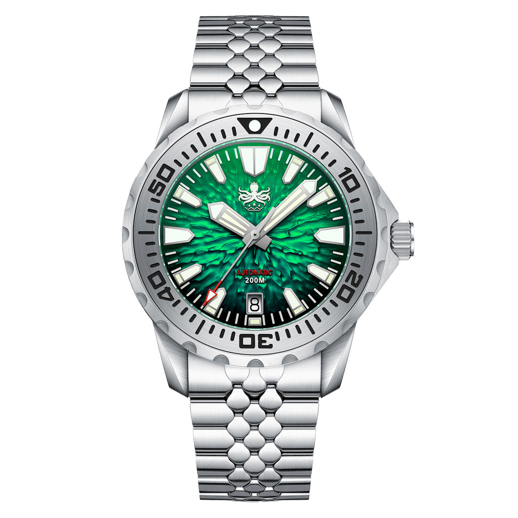 オサフ PHOIBOS KRAKEN Automatic Dive Watch with Tropic Green Dial #PY059A