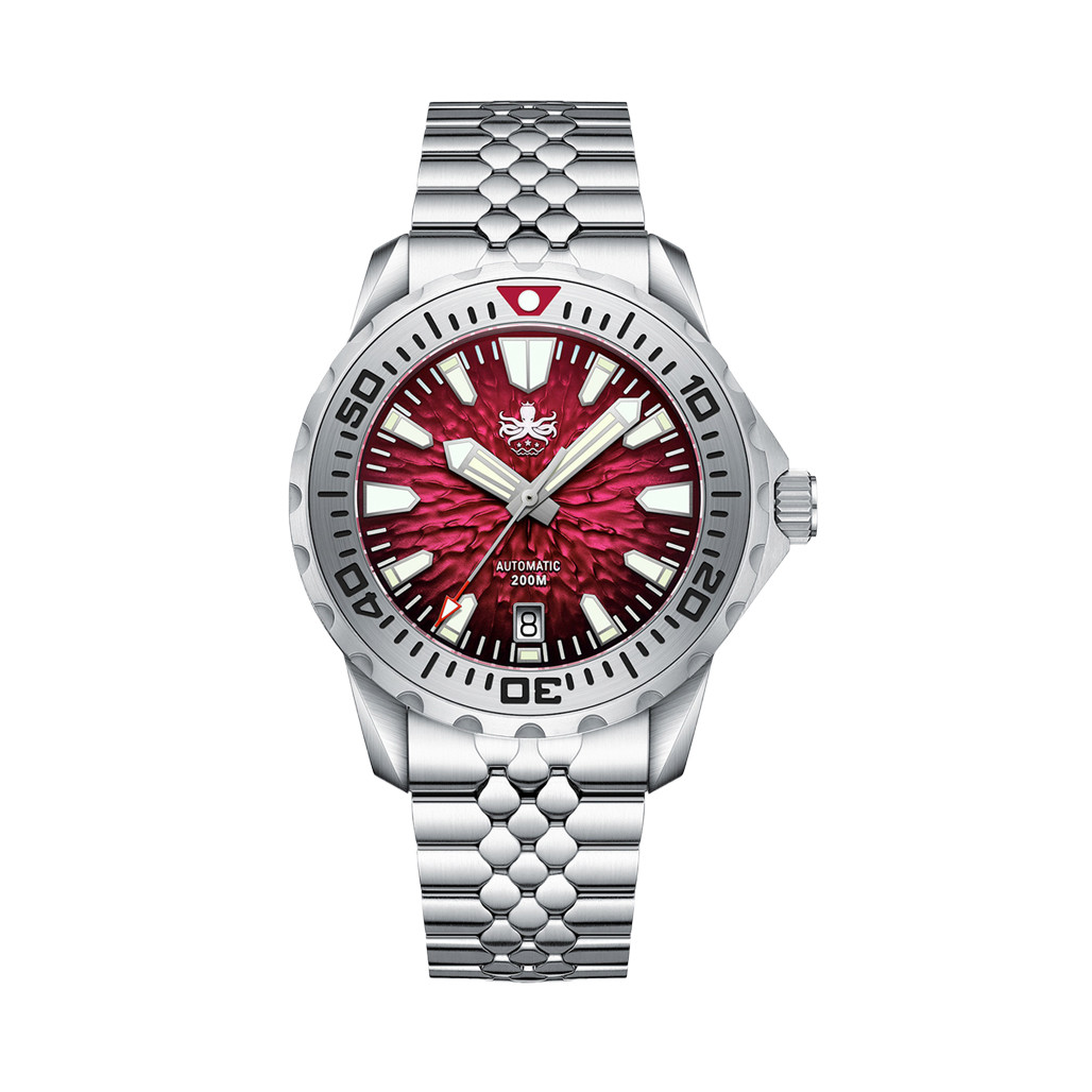 PHOIBOS KRAKEN Automatic Dive Watch with Lava Red Dial #PY059E