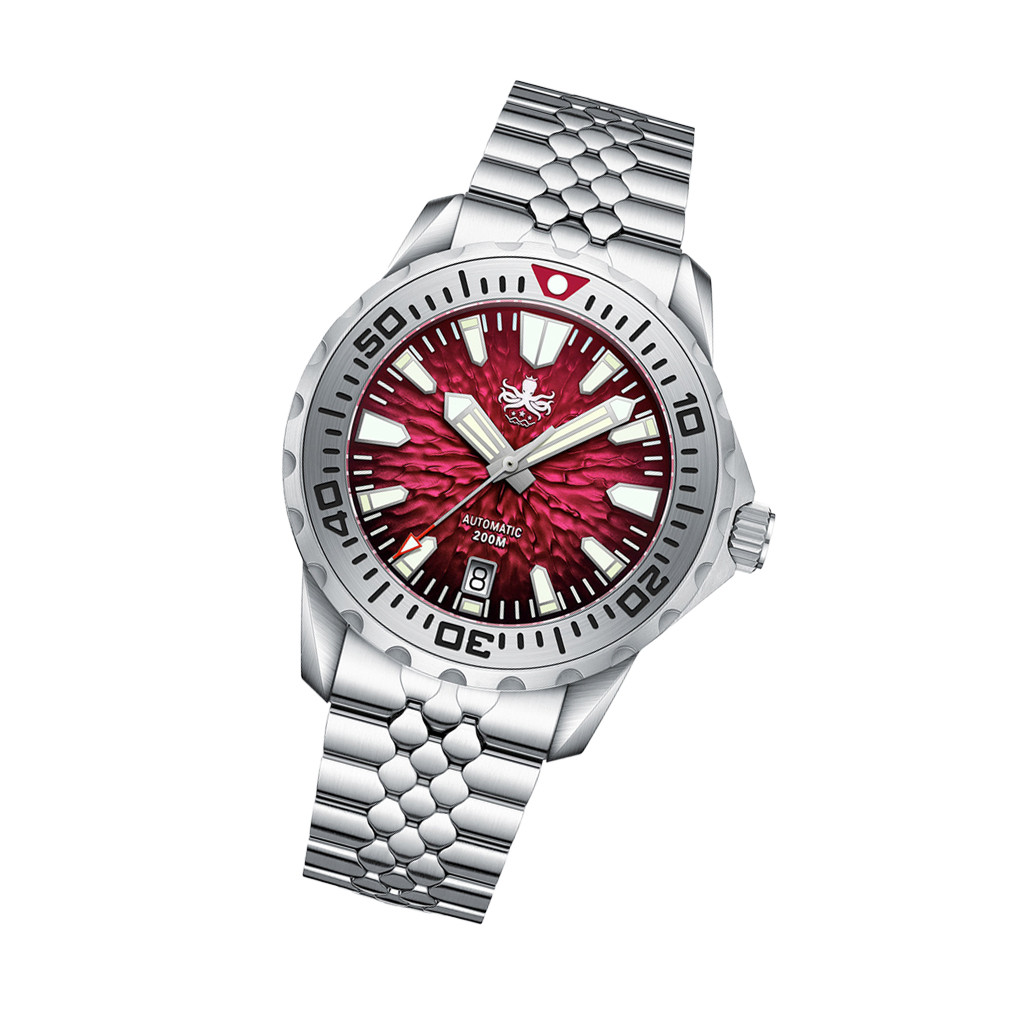 PHOIBOS KRAKEN Automatic Dive Watch with Lava Red Dial #PY059E